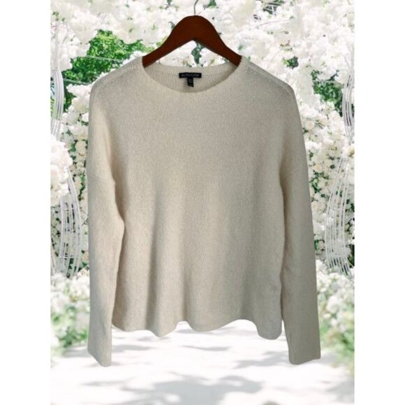 Eileen Fisher Oversized Crew Neck Soft Cashmere Sweater XXS Ivory White Long Sle - Picture 1 of 7